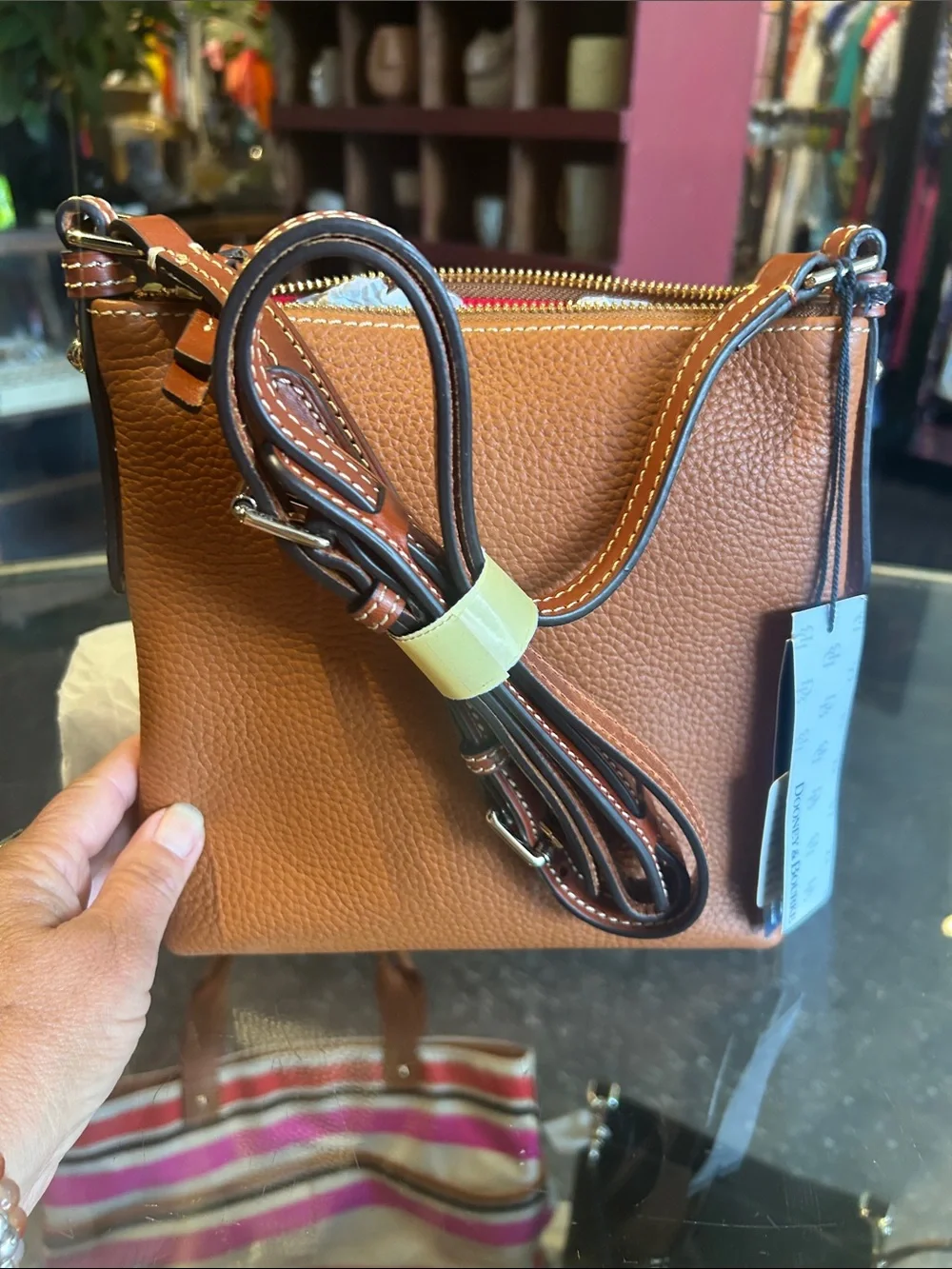 Dooney & Bourke Pebbled Leather Crossbody in Brown with Gold Hardware